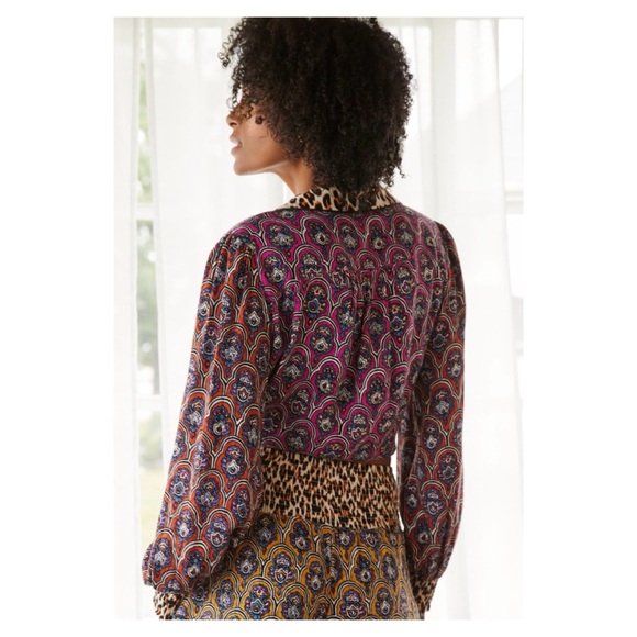 NWT Anthropologie Patterned Crop Tie Lounge Top in Purple Motif Size Small - Picture 3 of 12